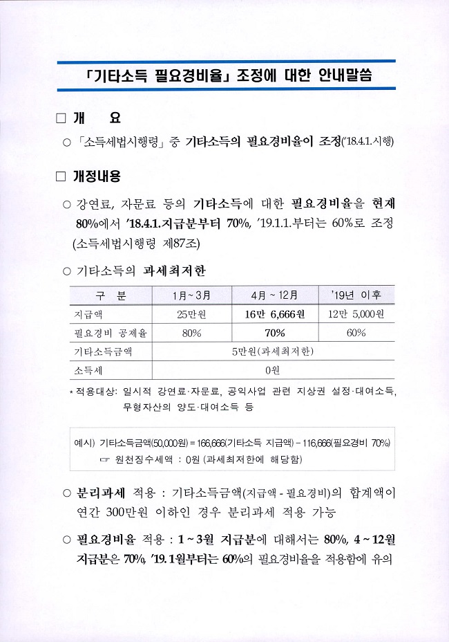 경비율 조정안내